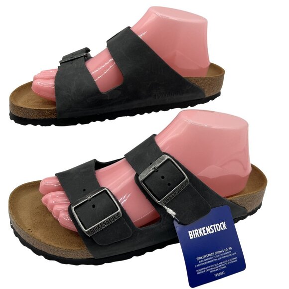Birkenstock NWT Arizona Black Leather Sandals Size 40 L9 M7 Comfort Footbed
